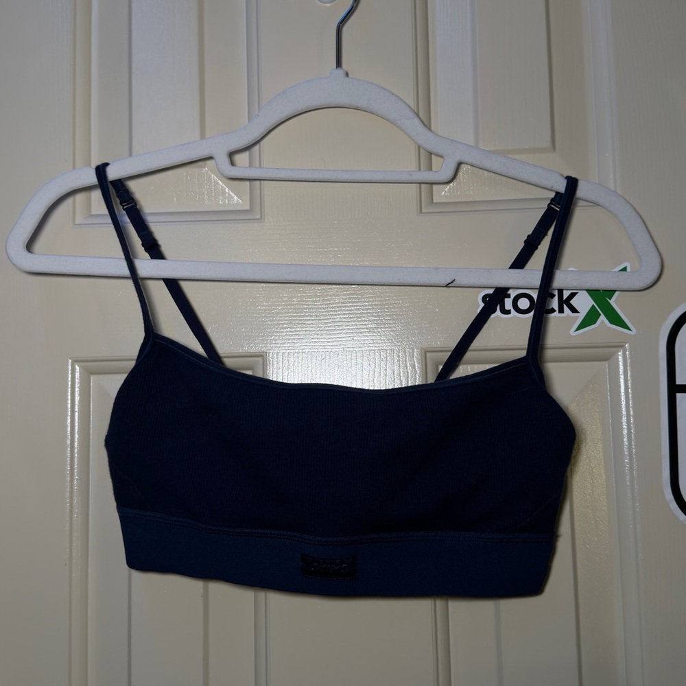 Skims Navy Blue Ribbed Cotton bralette